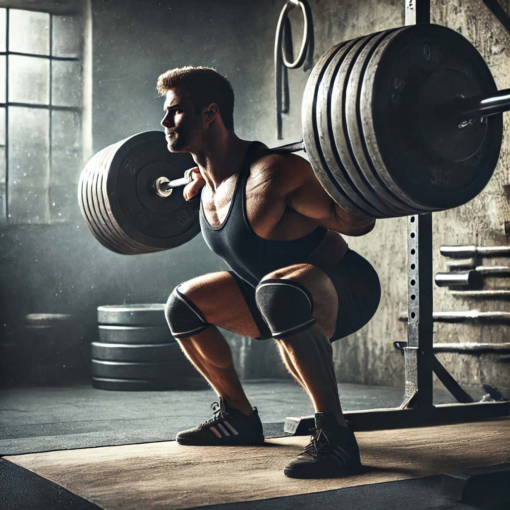 Powerlifter squatting very heavy weight