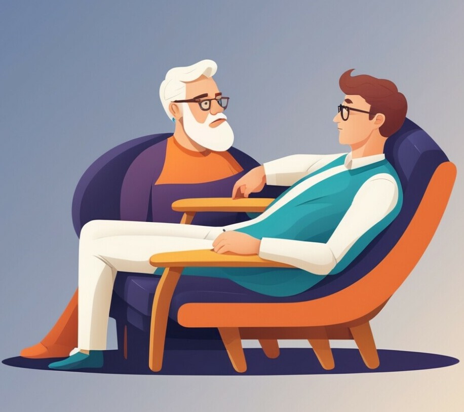 cartoon image of psychologist counselling a man